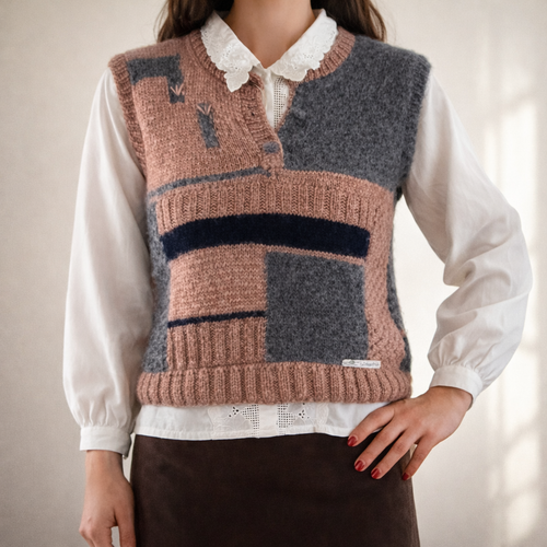 Lolland Strikker Molly Vest Mohair Grå/Gammelrosa Str. 38-40 – Danskproduceret