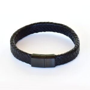 Flettet læderarmbånd 12x5 mm - børstet rustfrit stål