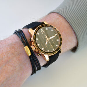 Flettet læderarmbånd Ø2,5 mm - sort - mat forgyldt rustfrit stål