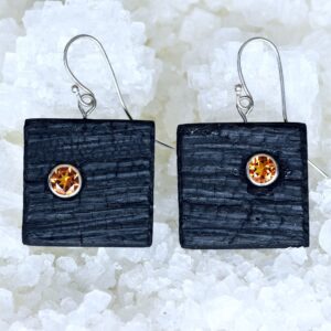 Shou Sugi Ban Small Square - Citrine