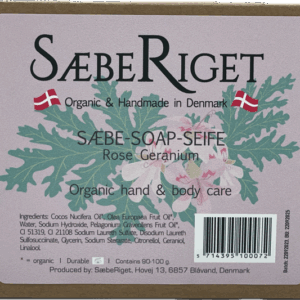 Økologisk fast håndsæbe bar rosengeranium - 100 gram