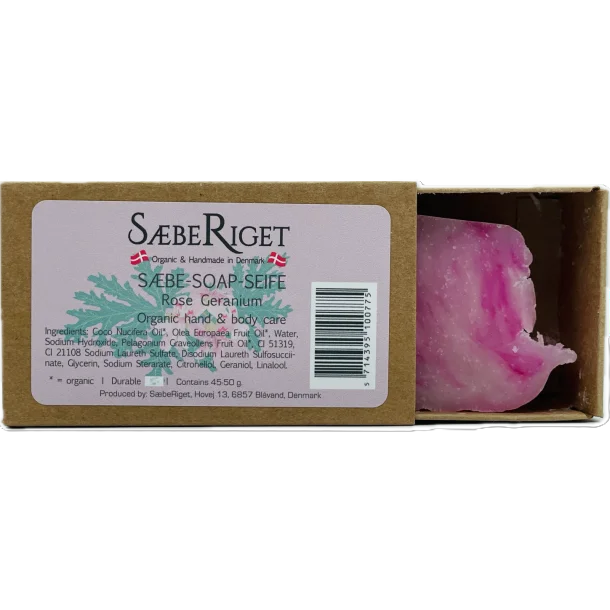 Økologisk fast håndsæbe bar rosengeranium - 50 gram