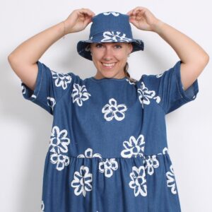 Bøllehat - Denim Stretch Flowers